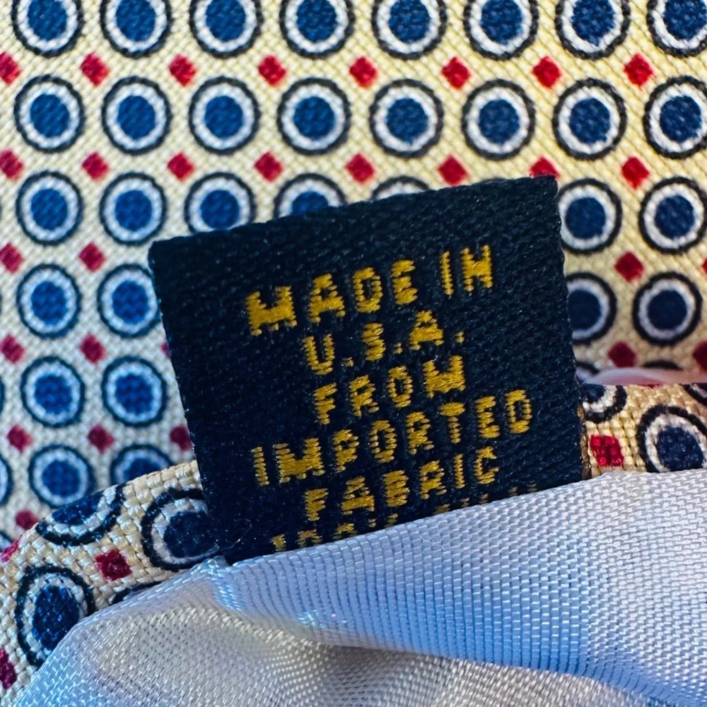 Polo University Ralph Lauren Silk Tie Yellow Hand Finished Medallion USA Vintage